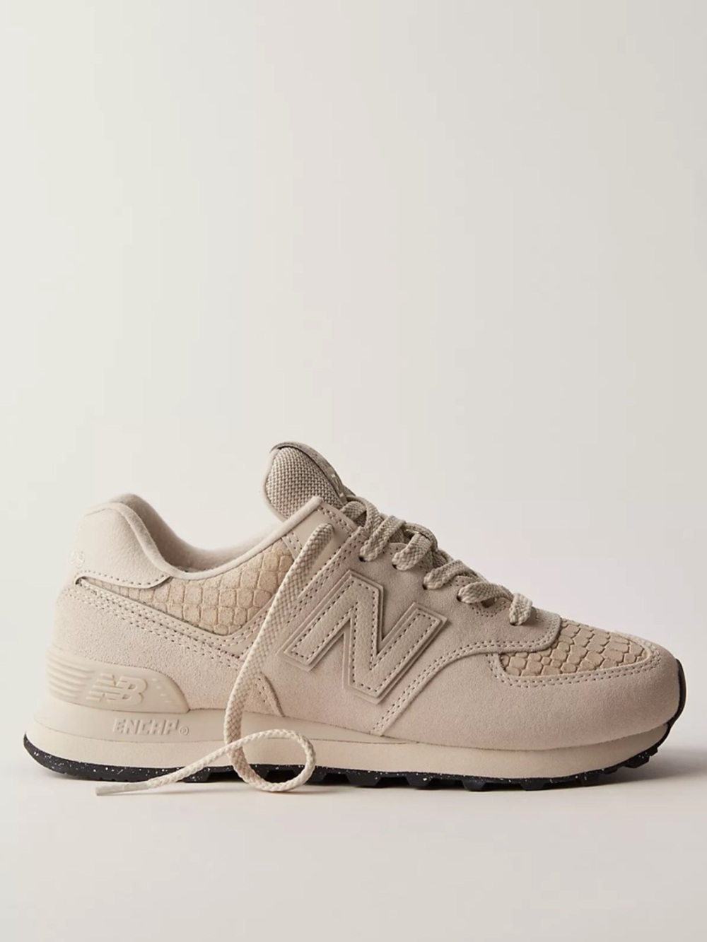 New Balance 574 Women's Beige/Taupe Grey Calcium Classic Croc Sneaker size 9.5